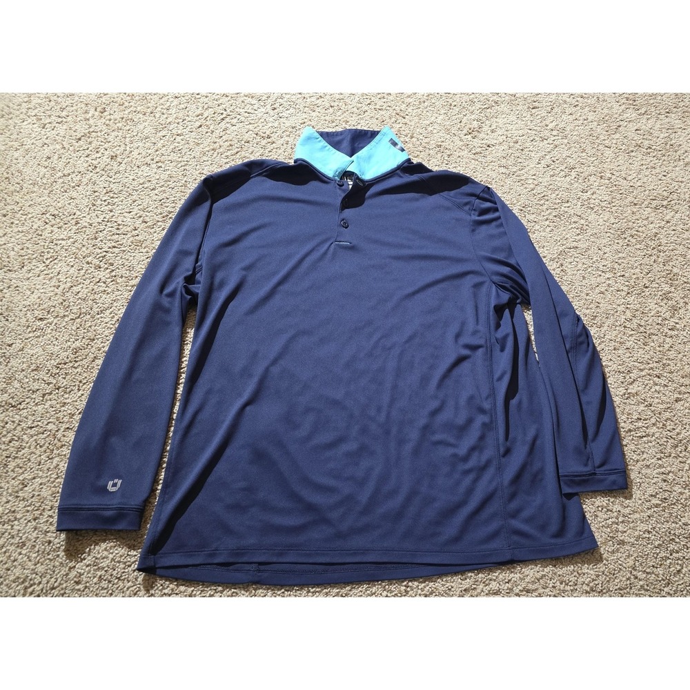 IBKUL Polo Shirt Mens XL Navy Blue Long Sleeve IceFil UPF 50 Cooling Golf Sun‎